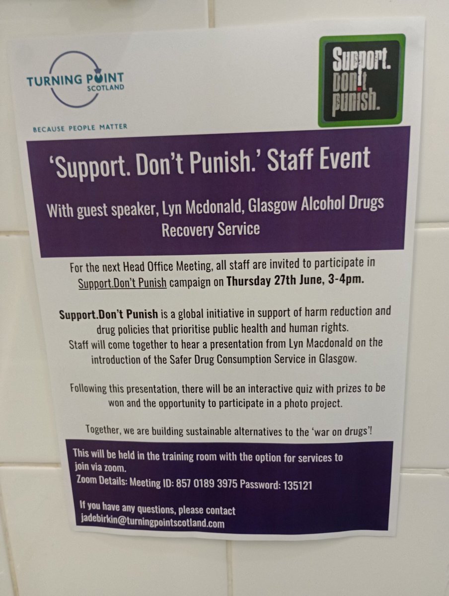Important event at out head office to join <a href="/SDPcampaign/">Support.Don't Punish</a> delighted to have guest speaker along from <a href="/GlasgowCityADP/">GlasgowCityADP</a> to discuss the new SCF with staff from different sectors and departments across <a href="/turningpointsco/">Turning Point Scotland</a>. It is crucial we spread the word and reduce harm #stopthedeaths