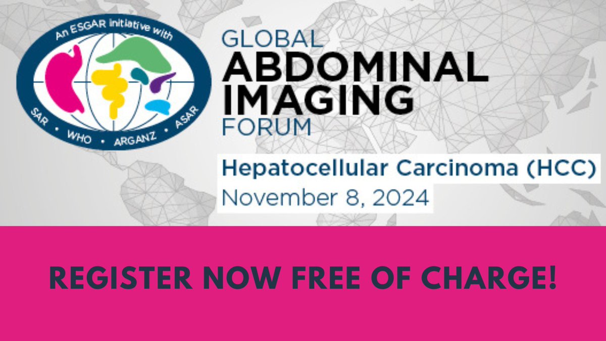 Register now and join us for free on November 8 for the first edition of the Global Abdominal Imaging Forum (Hepatocellular Carcinoma), an initiative brought to you by #esgar, ASAR, <a href="/arganz_online/">ARGANZ</a> and <a href="/SocietyAbdRad/">Society of Abdominal Radiology | SAR</a>! esgar.org/workshops/work… #abdominalimaging