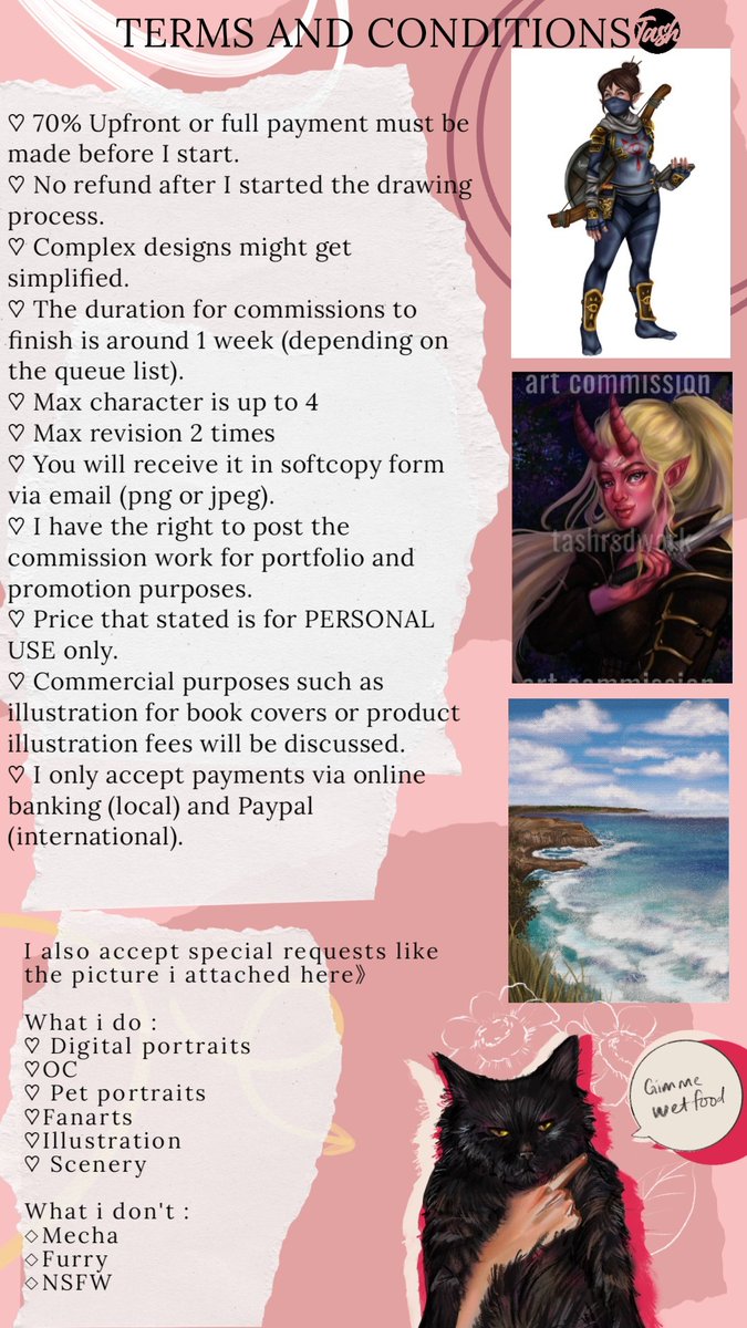 TashRsd's tweet image. Renew my commission price list's design and updated the t&c also, huhu.
Anyways, im open for commission, so if you're interested, do dm me for more details. I will pinned this so it ll be easier to find later on.
Rt is much appreciated!
#commissionopen
#artcommission