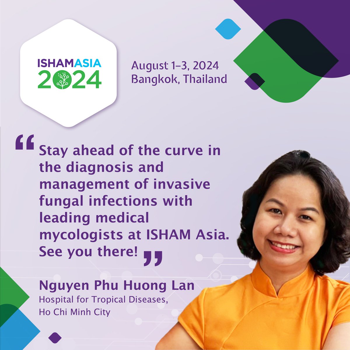 See what Nguyen Phu Huong Lan has to say about the #ISHAMAsia Congress—Advances in Medical Mycology from Laboratory to Clinic!

Register now: bit.ly/3VOlCT1.

#medicalmycology #thinkfungus #infectiousdiseases #microbiology
