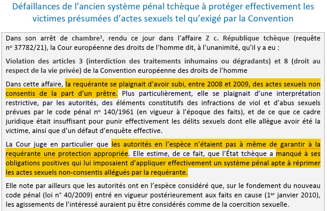 N_Hervieu's tweet photo. Important sur les violences sexuelles : Ne pas condamner un homme pour viol car sa victime n'a pas exprimé son opposition *pendant* l'acte méconnait la #CEDH.

Le consentement doit être analysé selon l'état psychologique &amp; vulnérabilité de la victime.

=> https://t.co/K5CHIYHlPT https://t.co/cVL0iTOwnE