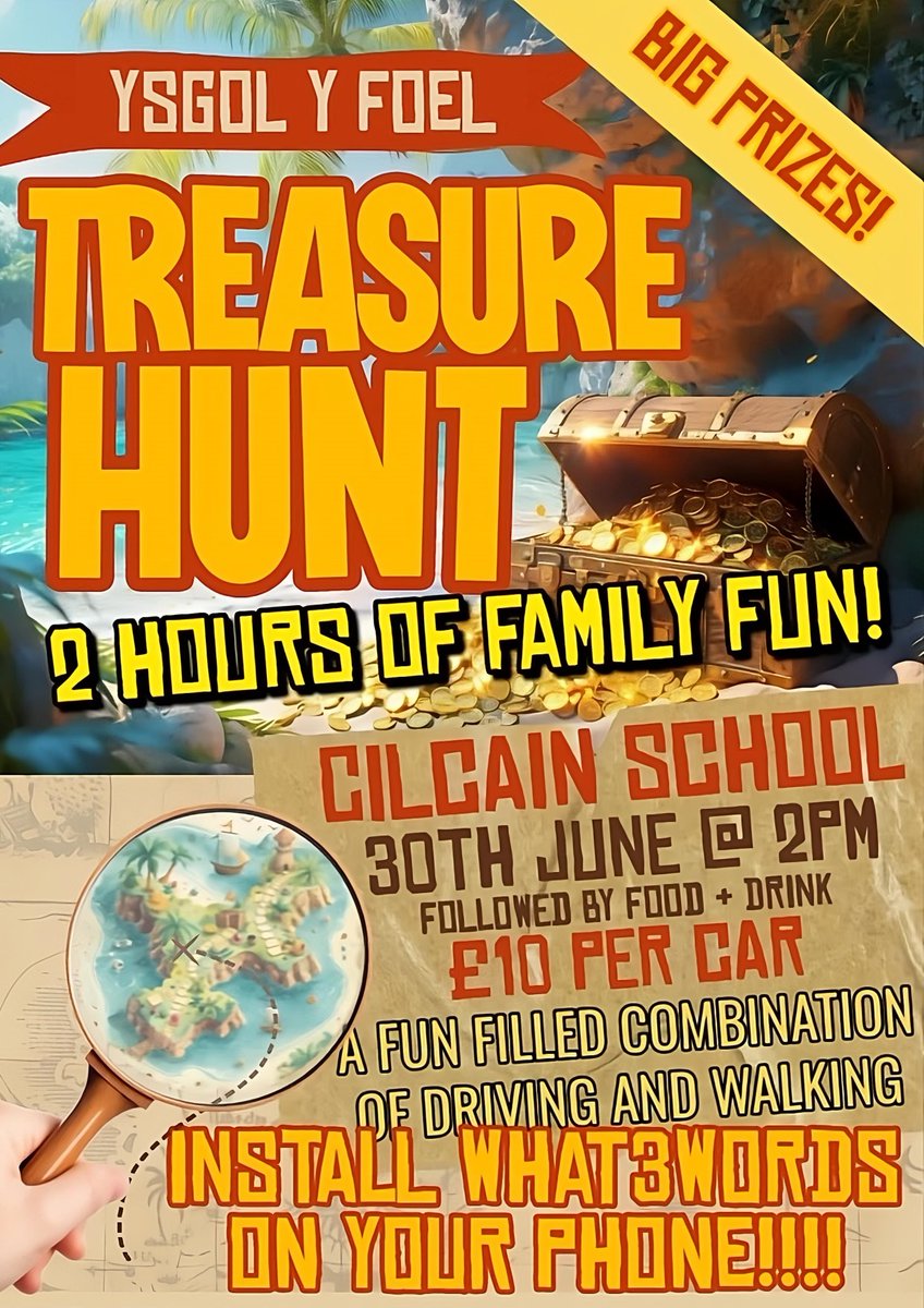 Looking for something to do on Sunday 30th June? Why not join us for our fun filled Treasure hunt! Starting from the school at 2pm.