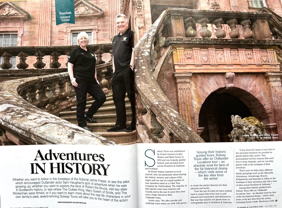 SolwayTours's tweet photo. Thanks to #DumfriesandGallowayLife for featuring @SolwayTours in their special 200th edition highlighting our 10th year of guiding guests around our wonderful Region and beyond! #LoveDandG #SolwayTours #OutlanderLocations #SamHeughan #GuidedHistoricTours https://t.co/rbSnf1bMJw