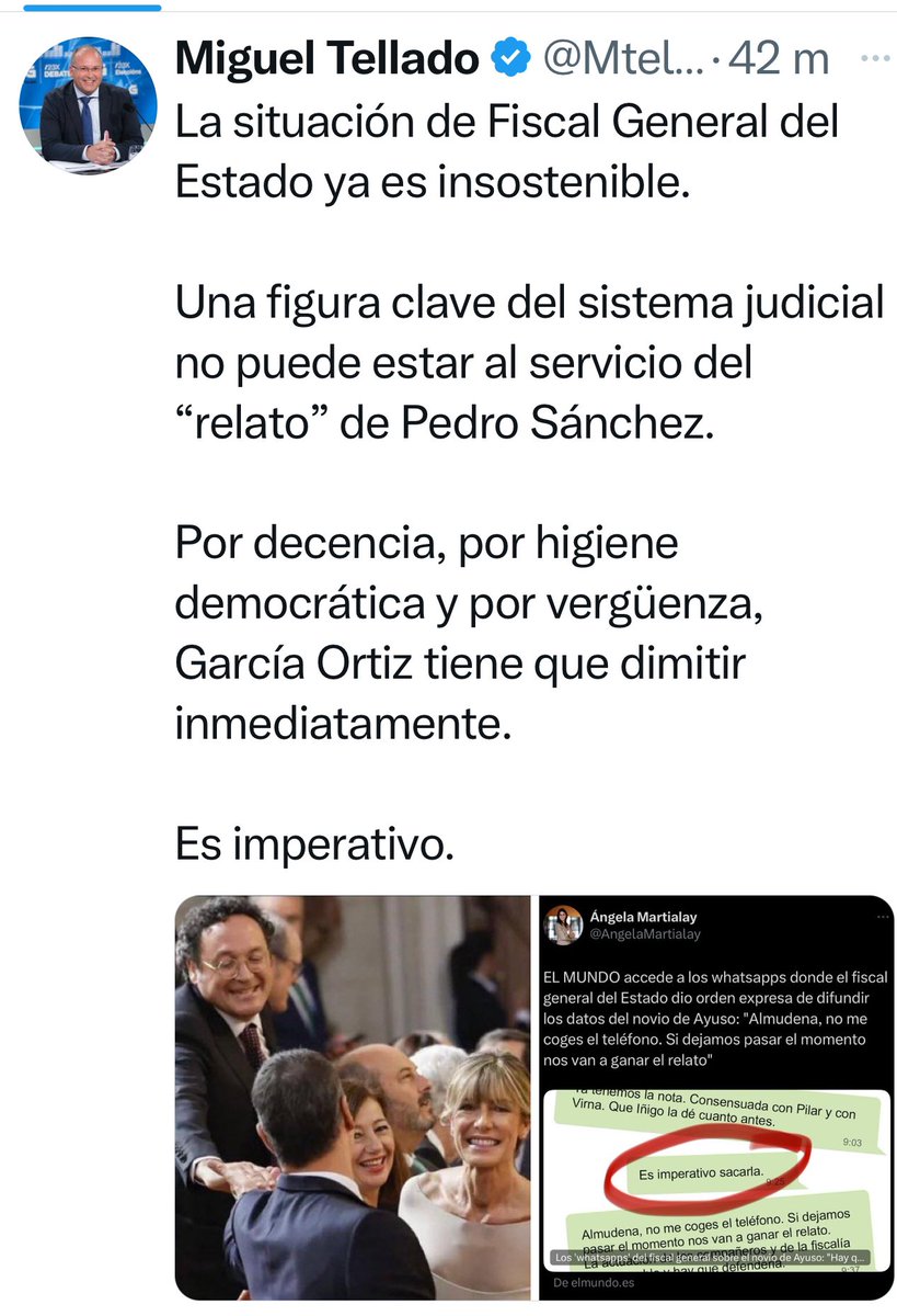 pedro_casares's tweet photo. Lo que es imperativo, Miguel, es que dejéis de desprestigiar a todas las instituciones y, con ello, a nuestra democracia.

El Fiscal General del Estado pedía informar ante una falsedad que quería trasmitir el Gobierno de Ayuso. Datos frente a bulos.

Ya está bien de demagogia. https://t.co/pM93MEe8Vc