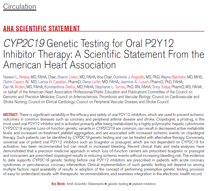 AHA Science (@ahascience) on Twitter photo 1/ There is controversy on the selection of antiplatelet drugs for people with CVD.
This supports testing for CYP2C219 LOF gene variants to guide clinical antiplatelet drug treatment.
<a href="/nl_pereira/">Naveen Pereira</a> <a href="/SharonCresciMD/">SharonCresciMD</a> <a href="/_WayneBatchelor/">Wayne Batchelor, MD</a> <a href="/DrQuinnCapers4/">Quinn Capers, IV</a> <a href="/rodendm/">Dan M Roden MD</a> <a href="/K_Stellos/">Konstantinos Stellos</a> @sony_tuteja 1/ There is controversy on the selection of antiplatelet drugs for people with CVD.
This supports testing for CYP2C219 LOF gene variants to guide clinical antiplatelet drug treatment.
<a href="/nl_pereira/">Naveen Pereira</a> <a href="/SharonCresciMD/">SharonCresciMD</a> <a href="/_WayneBatchelor/">Wayne Batchelor, MD</a> <a href="/DrQuinnCapers4/">Quinn Capers, IV</a> <a href="/rodendm/">Dan M Roden MD</a> <a href="/K_Stellos/">Konstantinos Stellos</a> @sony_tuteja