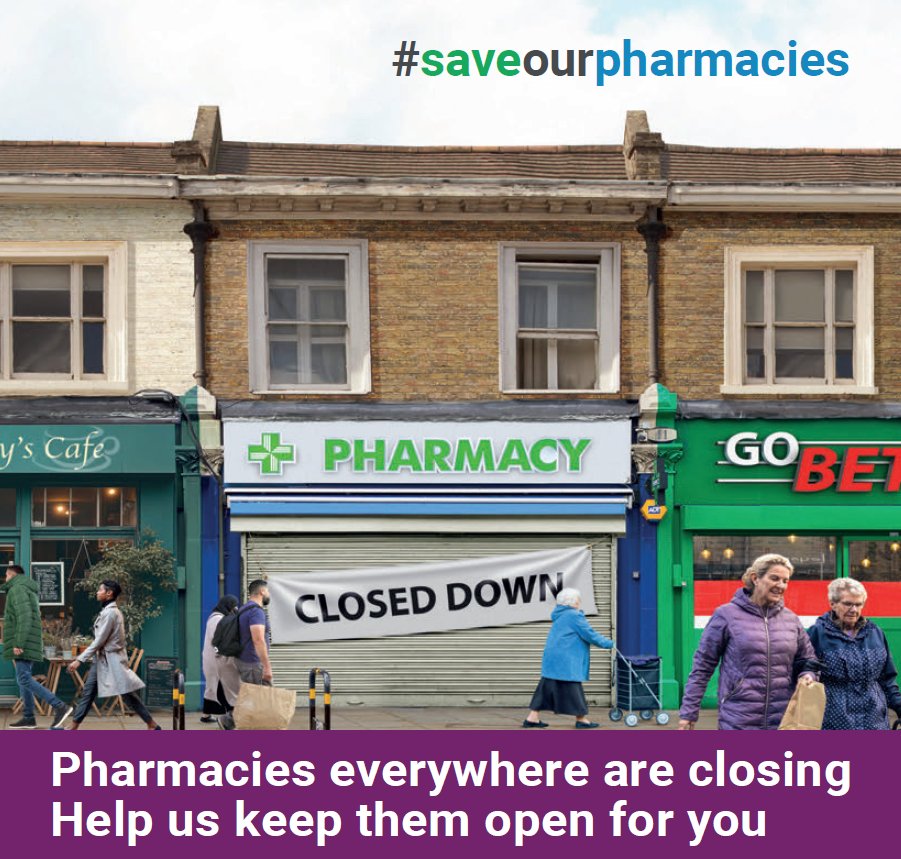 Community Pharmacies are close to breaking point.  Our funding has been reduced by 30% since 2015.  1,100 pharmacies have closed in this time!

We would like to paid fairly for the services we deliver to our communities.

Petition - saveourpharmacies.co.uk

#saveourpharmacies