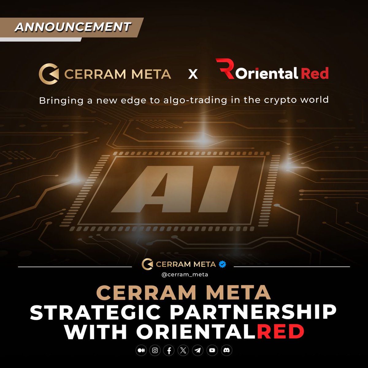 🚀 Big news! 🚀 Cerram Meta partners with OrientalRed to bring AI-driven  Algo-trading to crypto! Check out our new feature - AI Copy Trading! Let  our AI system handle all your trades.