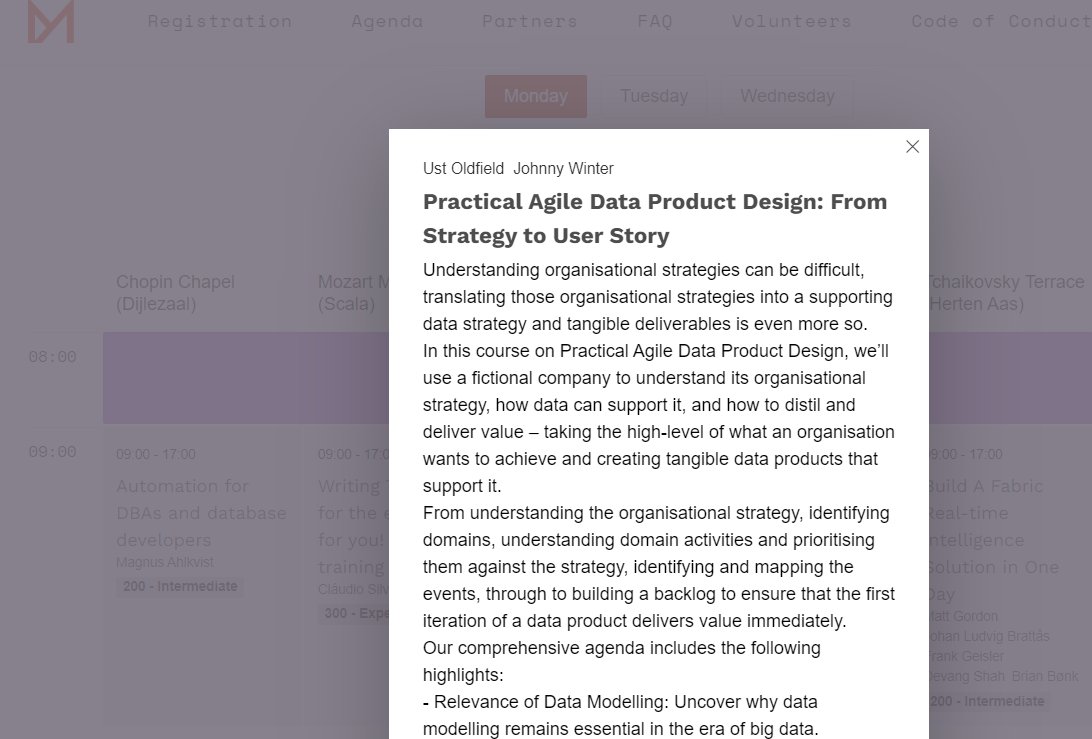 With the agenda of <a href="/datamindsbe/">dataMinds</a> Connect live, this pre-con is a no-brainer to attend :)

Collecting the right information requirements and producing relevant data products... that is the most difficult part of the data space.