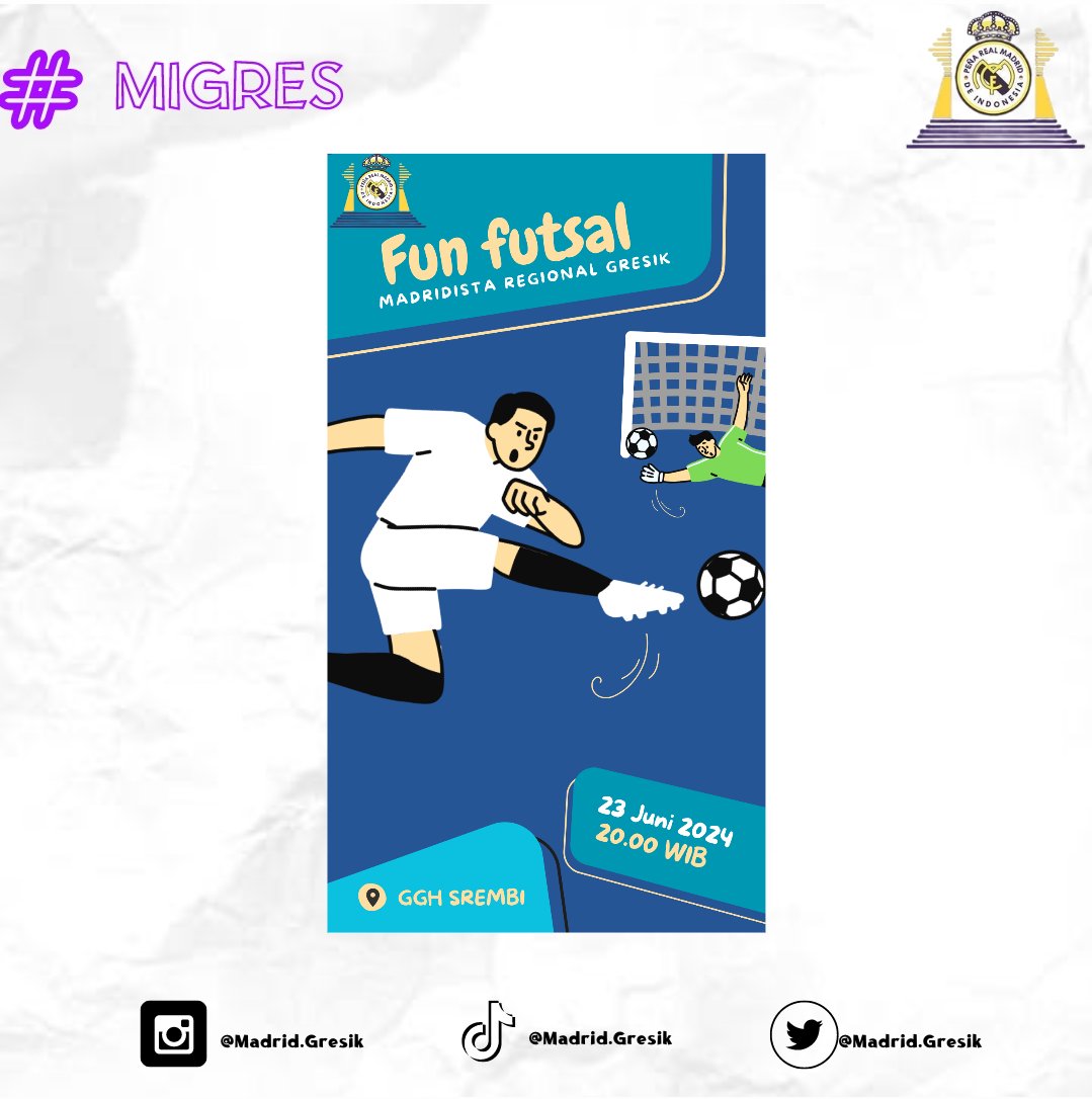 Madrid_Gresik's tweet image. 📺⚽☕🙌 #FunFutsal
ㅤㅤ
Presentado por Peña Real Madrid de Indonesia Gresik:
______________________________________________________________

FUN FUTSAL!! 📅 Minggu, 23 Juni 2024
⏰ 20.00 wib
🚩 Lapangan GGH Srembi
🎫 HTM: patungan
ㅤㅤ
Ramaikan PRMI Gresik! ¡VAMOS! 🙌