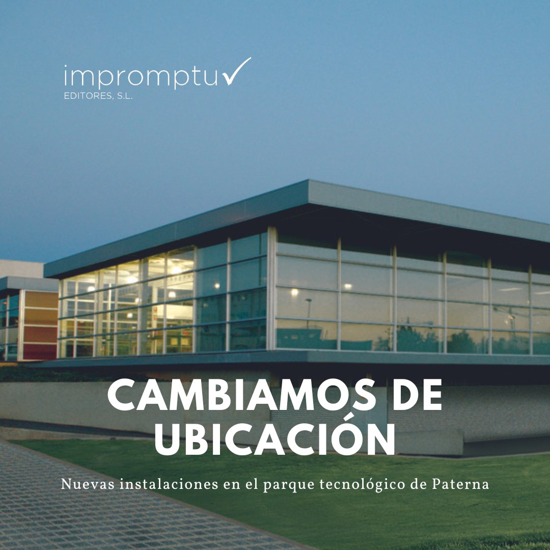 ImpromptuEditor's tweet image. Nueva ubicación: desde hace unas semanas estamos en el Parque Tecnológico de Paterna. Un edificio de 4.500 m2, con gran luminosidad gracias a sus paredes acristaladas y en el que disponemos de las mejores y más modernas opciones para realizar nuestro trabajo.