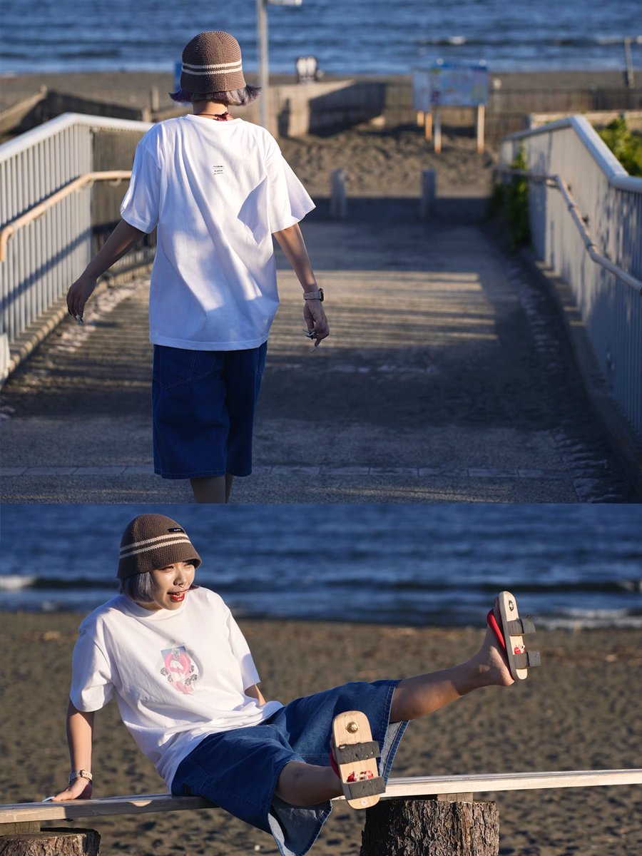namcooooo's tweet photo. 🆕FLATLUXのモデルしました🫡💜🌴
湘南在住のAMI OTSUKAさんのアートがプリントされたTシャツが @flatlux から出たという事で、私の住む辻堂へ皆さんに来てもらいました🏄‍♀️🏄‍♀️🏄‍♀️❤️❤️❤️

全部みて💁‍♀️https://t.co/b512EyHqwj https://t.co/dT6Kun3XXY