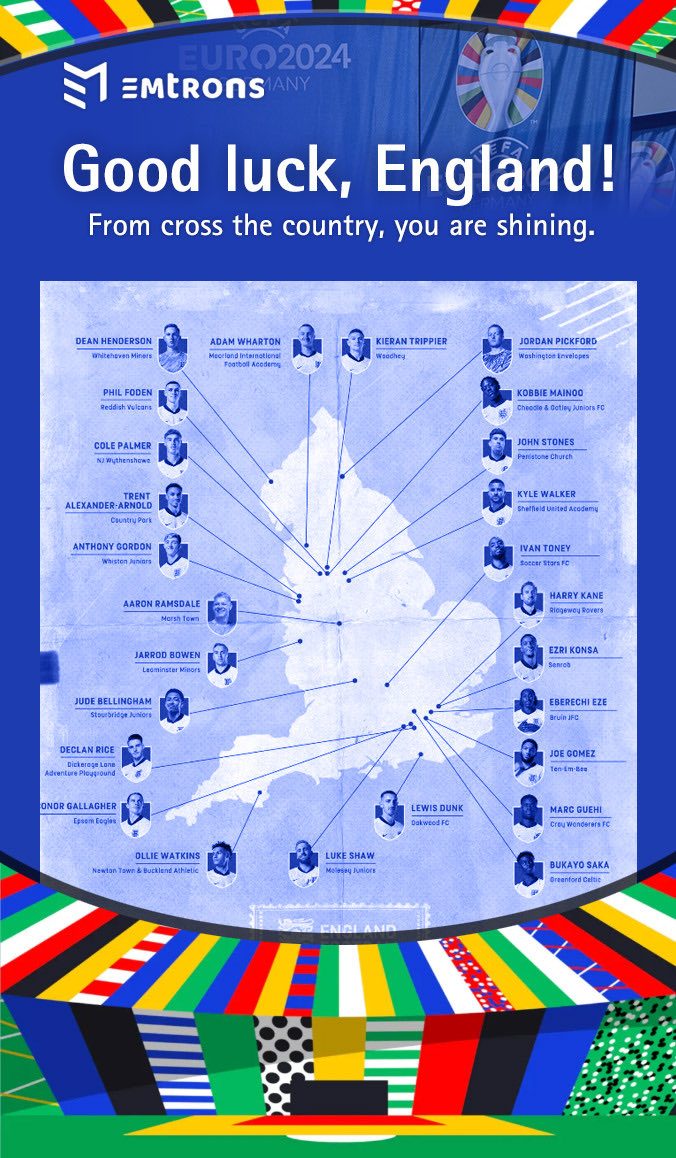 Footballers don't question their roots. They hail from every part of England and are showcasing their talents in Euro 2024.
