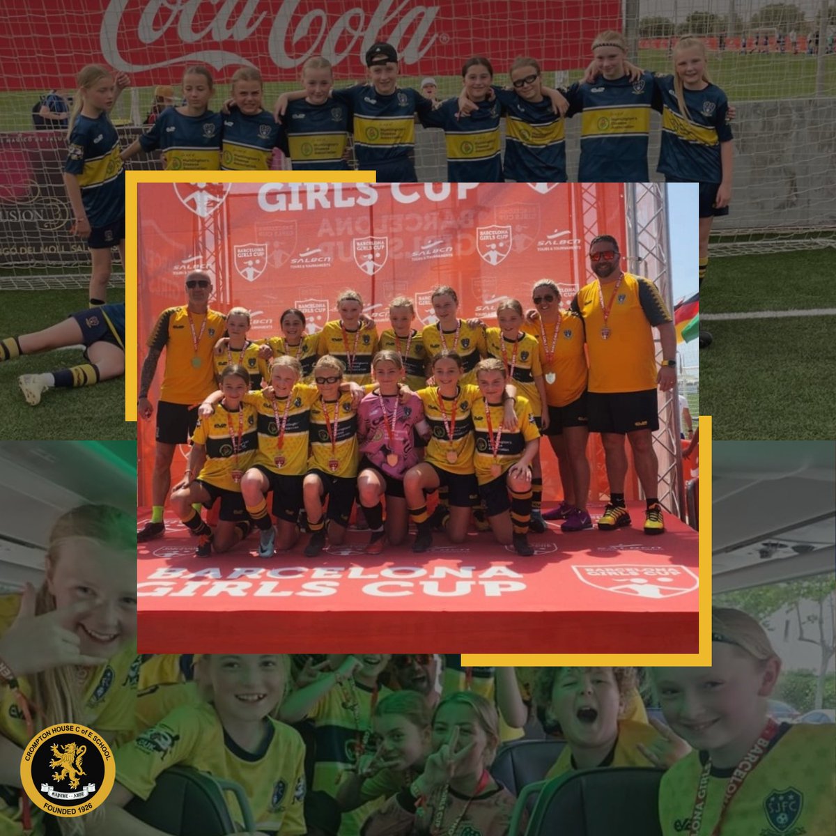 Congratulations to 2 more European football champions representing Crompton House as they smashed their way through the recent Girl's Cup in Barcelona! 
Phebe and Eloise helped guide Shawside Juniors Girls to the top spot with 5 wins in 6 games - incredible!
