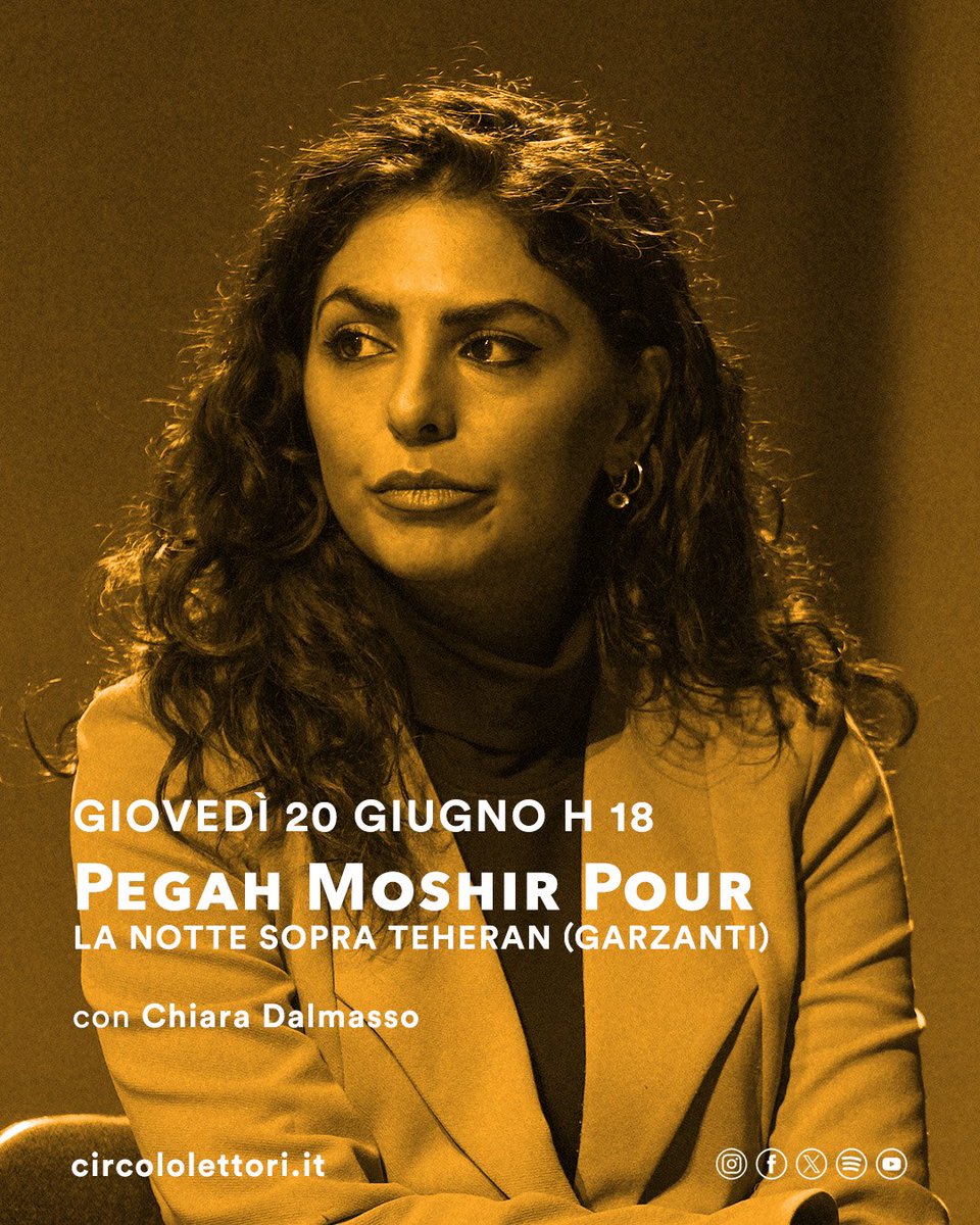Fondazione Circolo dei lettori (@circololettori) on Twitter photo Oggi 20.06 al Circolo dei lettori ci sarà la presentazione del libro «La notte sopra Teheran», edito da <a href="/garzantilibri/">Garzanti Libri</a>, di e con <a href="/pegahmoshir/">Pegah Moshir Pour</a>, con <a href="/ChiaraDalmasso/">Chiara Dalmasso</a>.
ℹ️ torino.circololettori.it/la-notte-sopra… Oggi 20.06 al Circolo dei lettori ci sarà la presentazione del libro «La notte sopra Teheran», edito da <a href="/garzantilibri/">Garzanti Libri</a>, di e con <a href="/pegahmoshir/">Pegah Moshir Pour</a>, con <a href="/ChiaraDalmasso/">Chiara Dalmasso</a>.
ℹ️ torino.circololettori.it/la-notte-sopra…