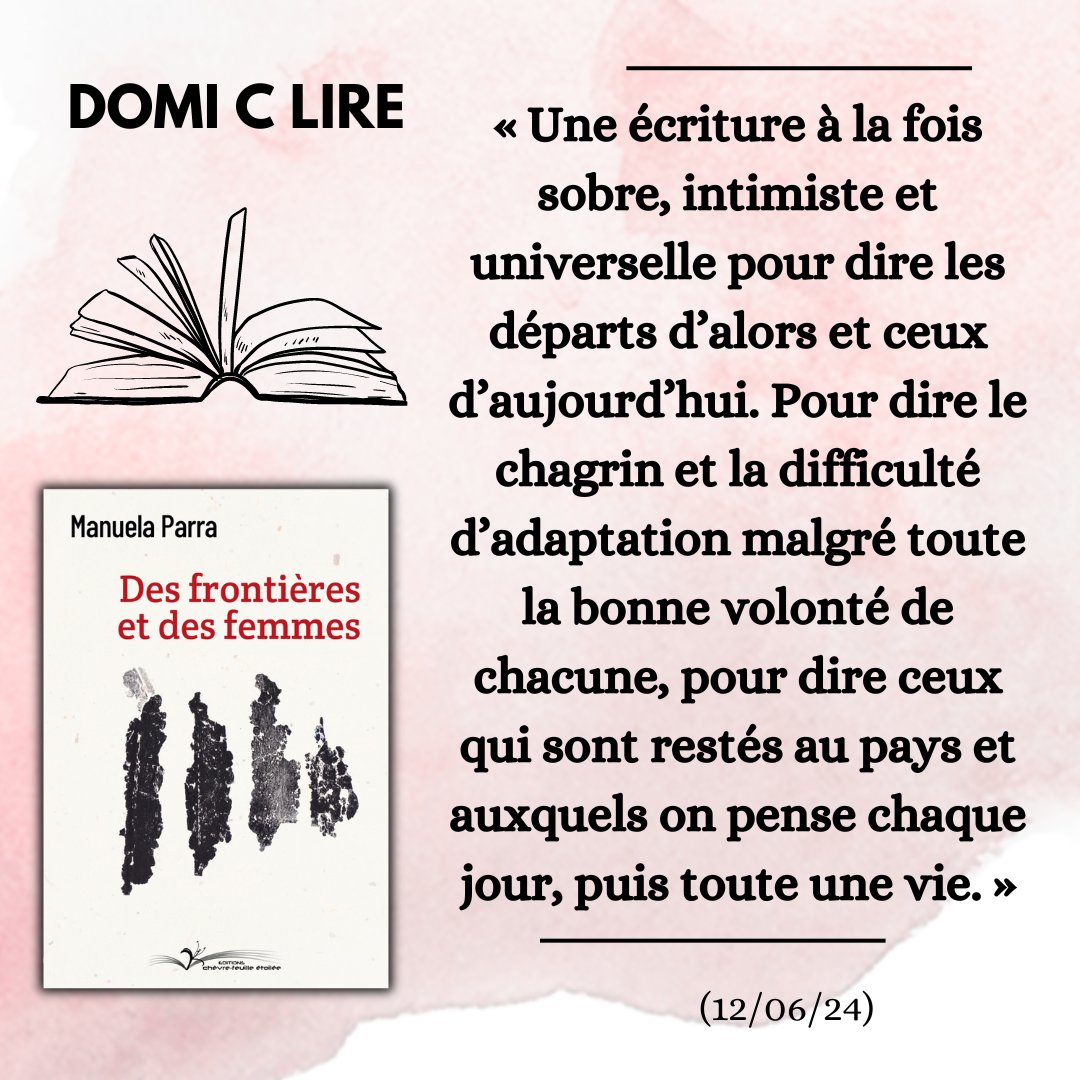 Une nouvelle chronique est parue à propos de l'ouvrage "Des frontières et des femmes" de Manuelle Manuela Parra Senault, signée par Dominique Sudre du blog "Domi C Lire" ! Découvrez son avis éclairé sur cet ouvrage de récits sur l'exil de femmes. 
#editionsindependantes  #exil