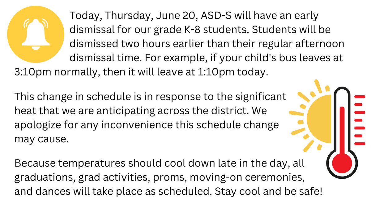 Early dismissal today K-8: