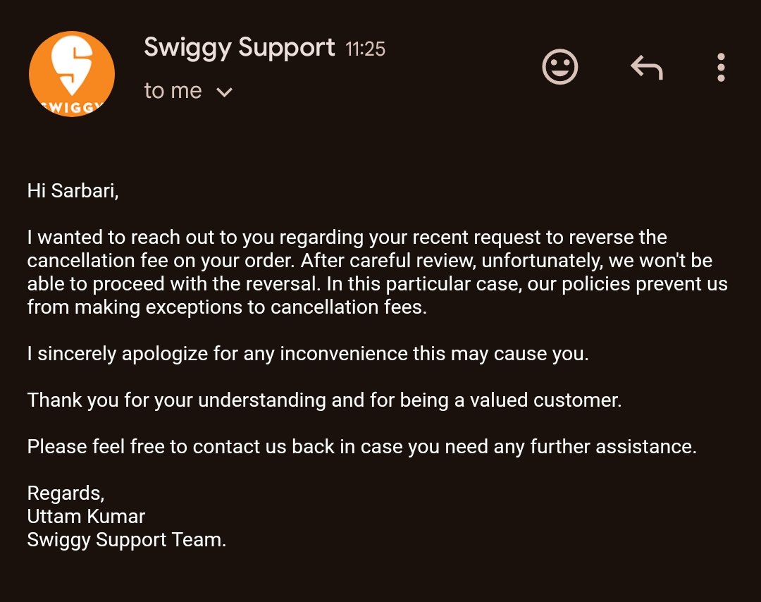 sarbari4u's tweet photo. @SwiggyCares @jagograhakjago Swiggy is out to scam people. I placed an order worth Rs. 529. The order ETA being more than an hour, I decided to cancel the order. I cancelled this within a few minutes of placing the order. They have deducted the entire amount as penalty. https://t.co/BoRnjMxbR7