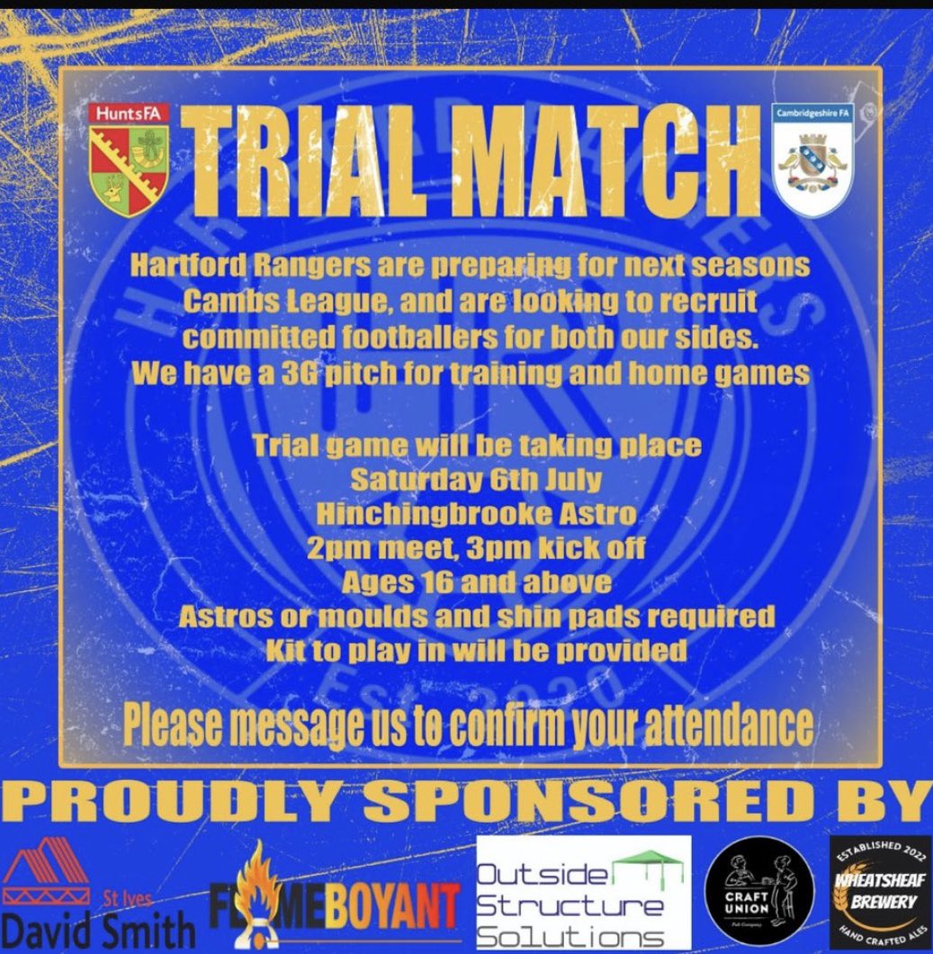 Finalising our numbers for our trial day on the 6th July. Please send a message if you’d like us to put your name down for it <a href="/squeezefootball/">Squeeze</a> <a href="/HuntsFA/">Huntingdonshire FA</a>