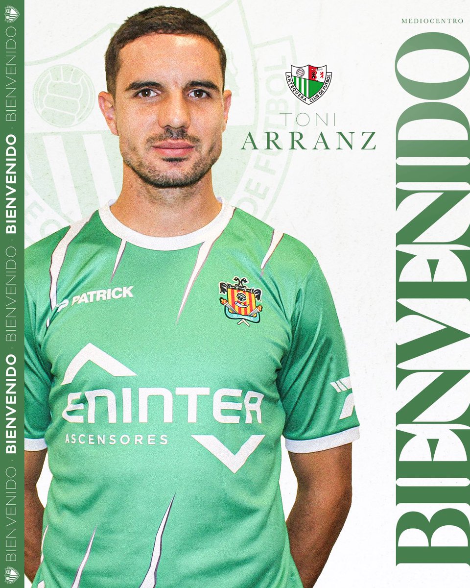 🟢 𝗢𝗙𝗜𝗖𝗜𝗔𝗟 | <a href="/toniarranz6/">Toni Arranz</a> refuerza la medular blanquiverde procedente del <a href="/ue_cornella/">UE Cornellà 💚</a>.

📜 Más de 300 partidos disputados en el fútbol de bronce. 🥉

🔝 Calidad y solidez para el centro del campo del #AntequeraCF.

🤝 ¡𝗕𝗜𝗘𝗡𝗩𝗘𝗡𝗜𝗗𝗢! 🤍💚

#ToniArranzEsBlanquiverde