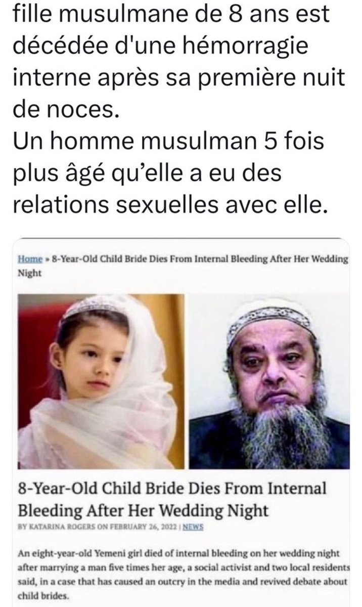 Resistance_SM's tweet photo. 🙏Pauvre petite fille repose en paix
L’islamisme qui s’imposera en  France sera l’avenir des #enfants de France la submersion migratoire a été orchestrée il y a des fanatiques infiltrés dangereux qui veulent #imposer la #Charia !! https://t.co/LjPw42GUVU