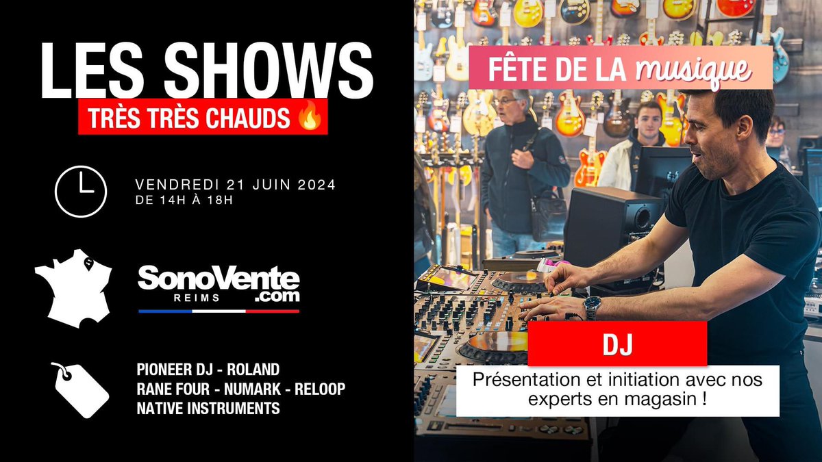 💡👉🏼 Initiation #DJ ✅
La #FeteDeLaMusique arrive et oui c'est un prétexte parfait pour se lancer à maitriser les platines ! 🎧🎛
Grâce à leurs experts, vous allez pouvoir apprendre les bases du djing 🙋🏼‍♂️🙌🏼🙋🏼
📍 <a href="/Sonovente/">SonoVente.com</a> Reims, 1 Rue Anatole France, 51430 Tinqueux.
#Reims