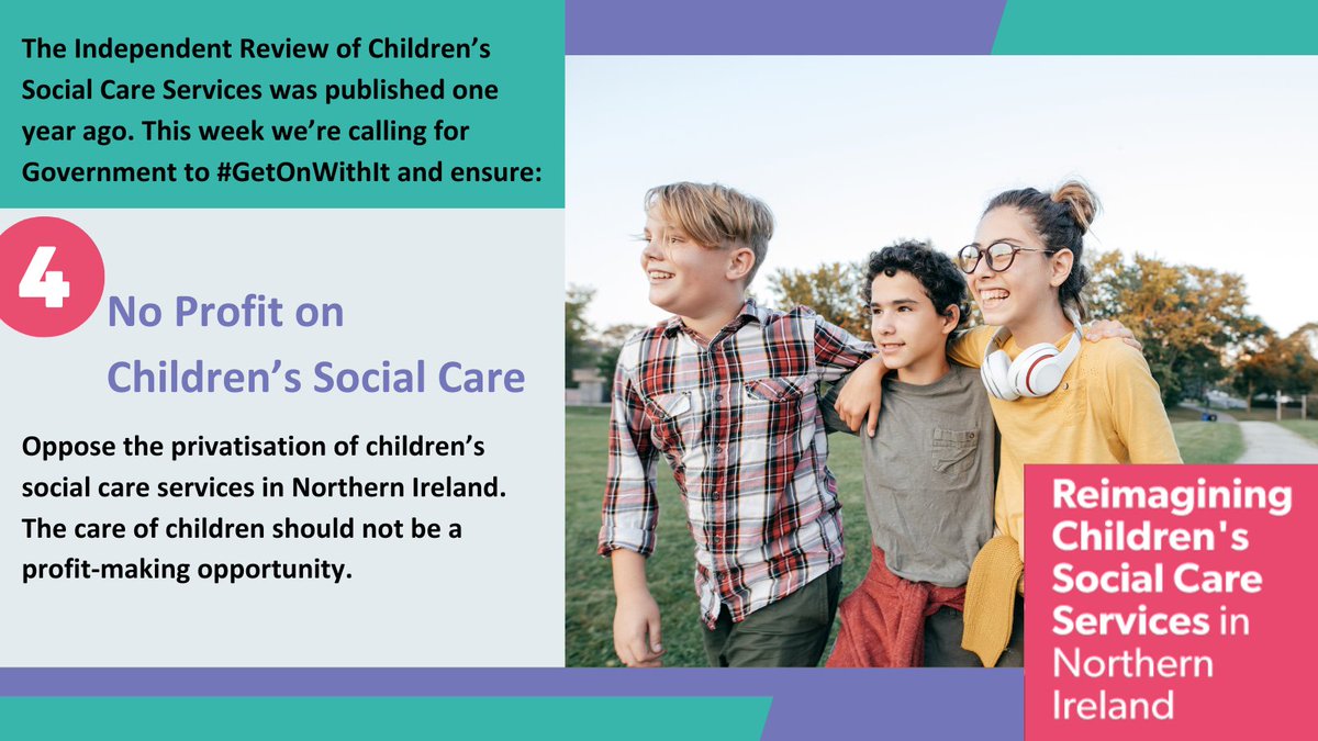 Actn4ChildrenNI's tweet image. The care of children should never be for profit. We&apos;re working with other children&apos;s orgs, a year on from the @cscsreviewNI, to urge government to #GetOnWithIt and implement the recommendations. We need to #reimagine children&apos;s services, and deliver for children and families.