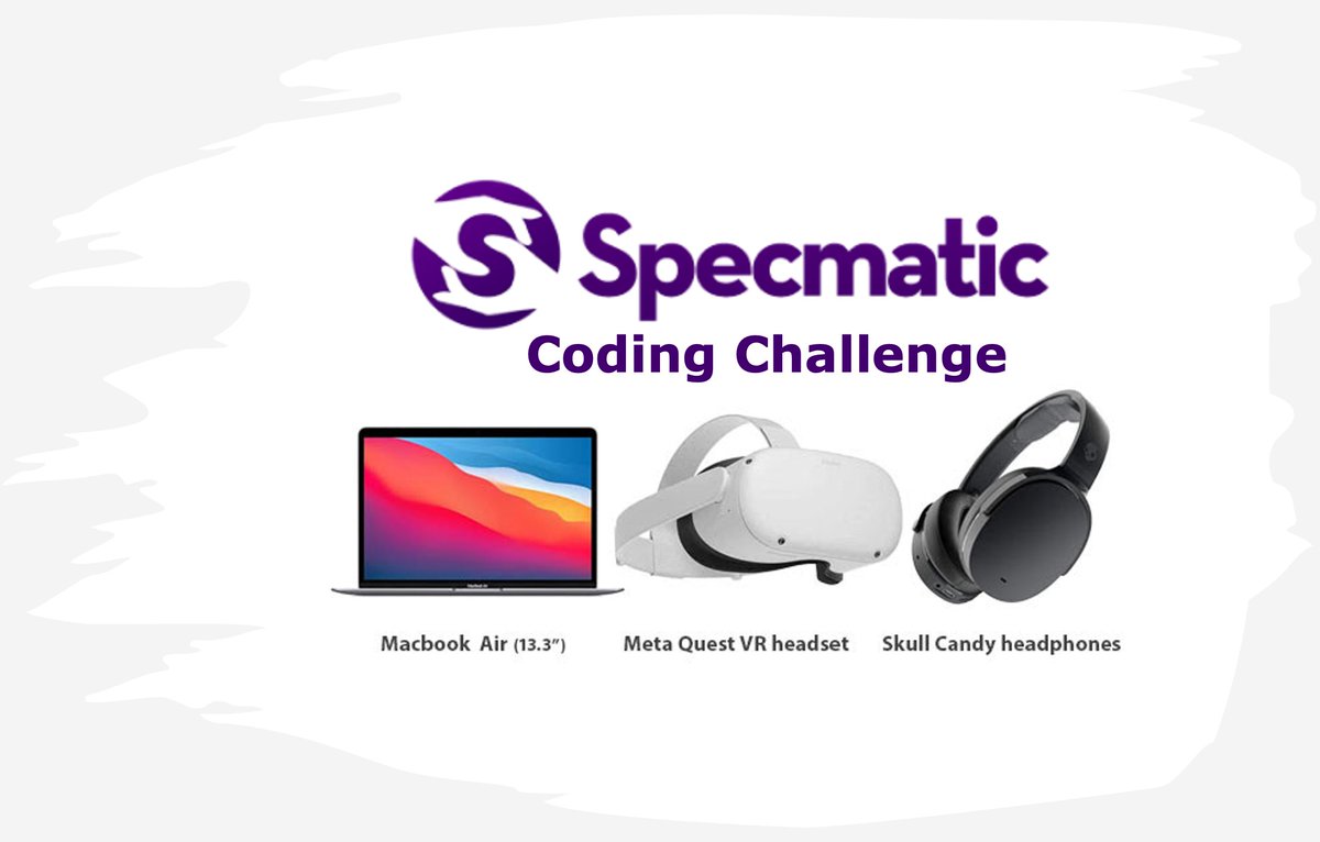 Take the <a href="/specmatic/">Specmatic</a> Coding Challenge and stand a chance to win a 13.3" MacBook Air, Meta Quest VR headset or Skull Candy wireless headphones.

Winners will be announced during Jason and Simon’s keynote at <a href="/seleniumconf/">SeleniumConf</a> on June 21st 6 PM IST.

Details: github.com/znsio/specmati…
