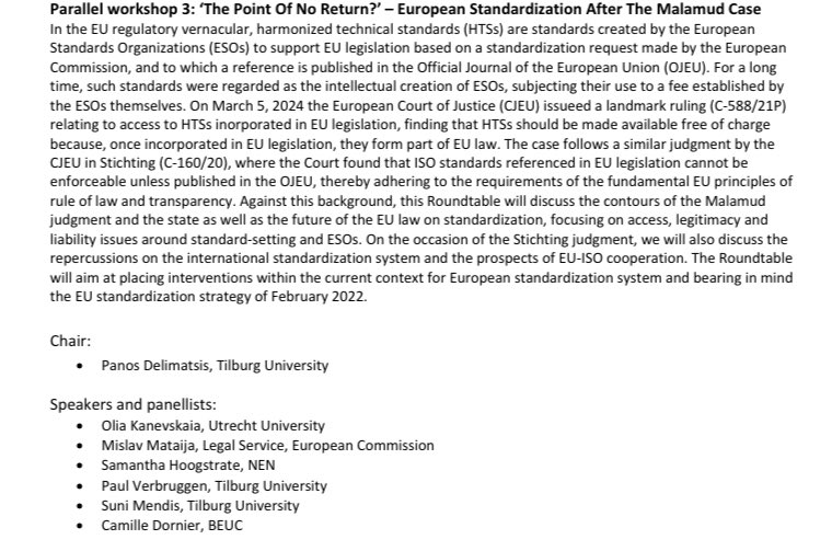 Panos Delimatsis🟥 (@panosdelimatsis) on Twitter photo Our panel will soon be on! <a href="/oliakanevskaia/">Olia Kanevskaia</a> <a href="/UURechten/">Rechtsgeleerdheid Universiteit Utrecht</a> , Samantha Hoogstrate <a href="/NEN_nl/">NEN</a> , Camille Dornier <a href="/beuc/">The Consumer Voice</a> , Mislav Mataija from EC, Suni Mendis, Paul Verbruggen and your truly <a href="/TilburgLaw/">Tilburg Law School</a> will be discussing copyright in #standards and issues of access and legitimacy #Malamud Our panel will soon be on! <a href="/oliakanevskaia/">Olia Kanevskaia</a> <a href="/UURechten/">Rechtsgeleerdheid Universiteit Utrecht</a> , Samantha Hoogstrate <a href="/NEN_nl/">NEN</a> , Camille Dornier <a href="/beuc/">The Consumer Voice</a> , Mislav Mataija from EC, Suni Mendis, Paul Verbruggen and your truly <a href="/TilburgLaw/">Tilburg Law School</a> will be discussing copyright in #standards and issues of access and legitimacy #Malamud