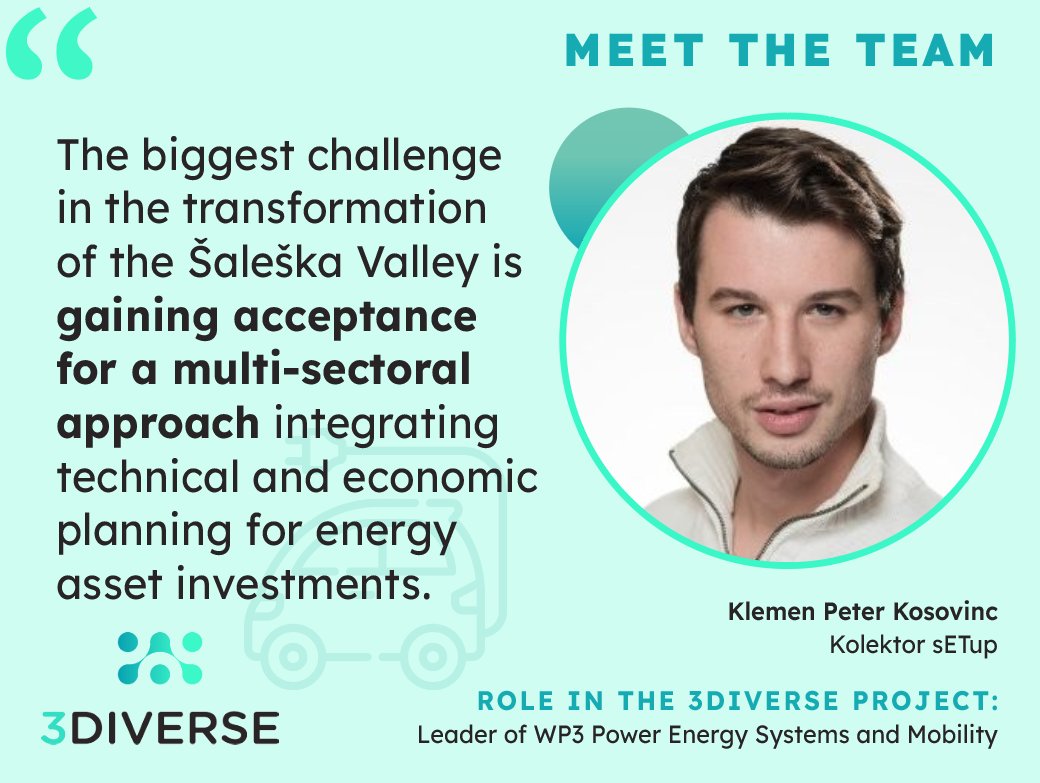 🌟 Introducing the #3Diverse Team 🌟

Meet Klemen Peter Kosovinc from Kolektor sETup. He leads the integration of power energy systems and mobility, tackling the challenge of gaining acceptance for a multi-sectoral approach to technical and economic planning. 🌍💡