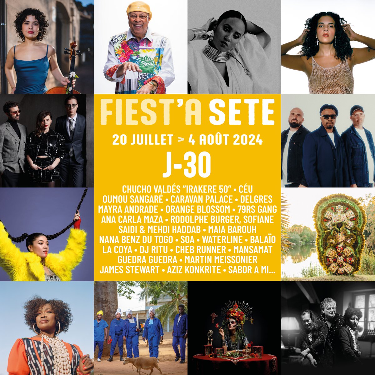 🔸J-30 !🔸
L'été pointe son nez, et avec lui l'arrivée de la 27e édition du Festival Fiest'A Sète 😍
Ne tardez plus à prendre vos billets sur fiestasete.com 

#sete #festival #fiestasete #herault #occitanie #musiquesdumonde #montpellier #theatredelamer #concert #musique
