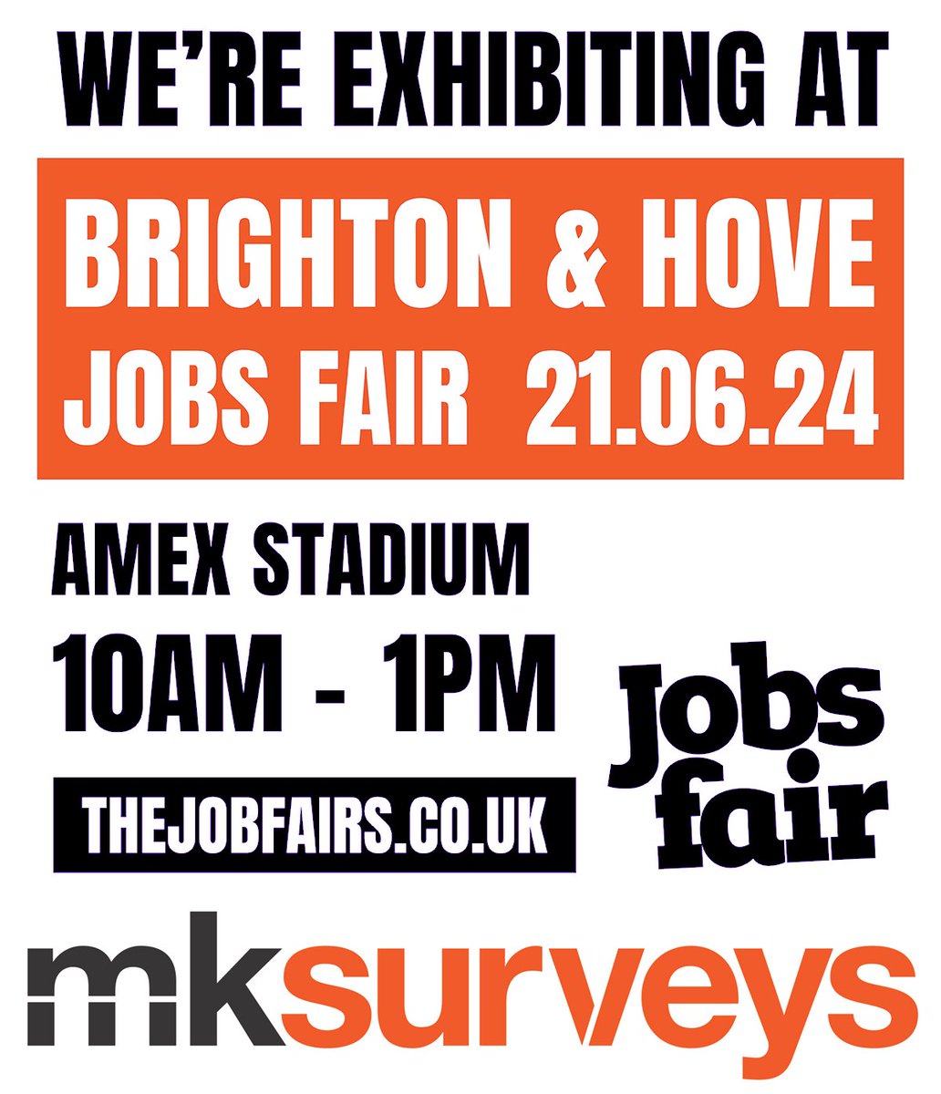 mksurveys's tweet image. MK Surveys will be at Brighton Jobs Fair tomorrow at the AMEX Stadium, from 10am - 1pm!
Come and see us! 😀 
To see what vacancies we are currently recruiting for, please visit our website mksurveys.com
#jobfairs #careers #AMEXstadium #surveying #geomatics #surveyjobs