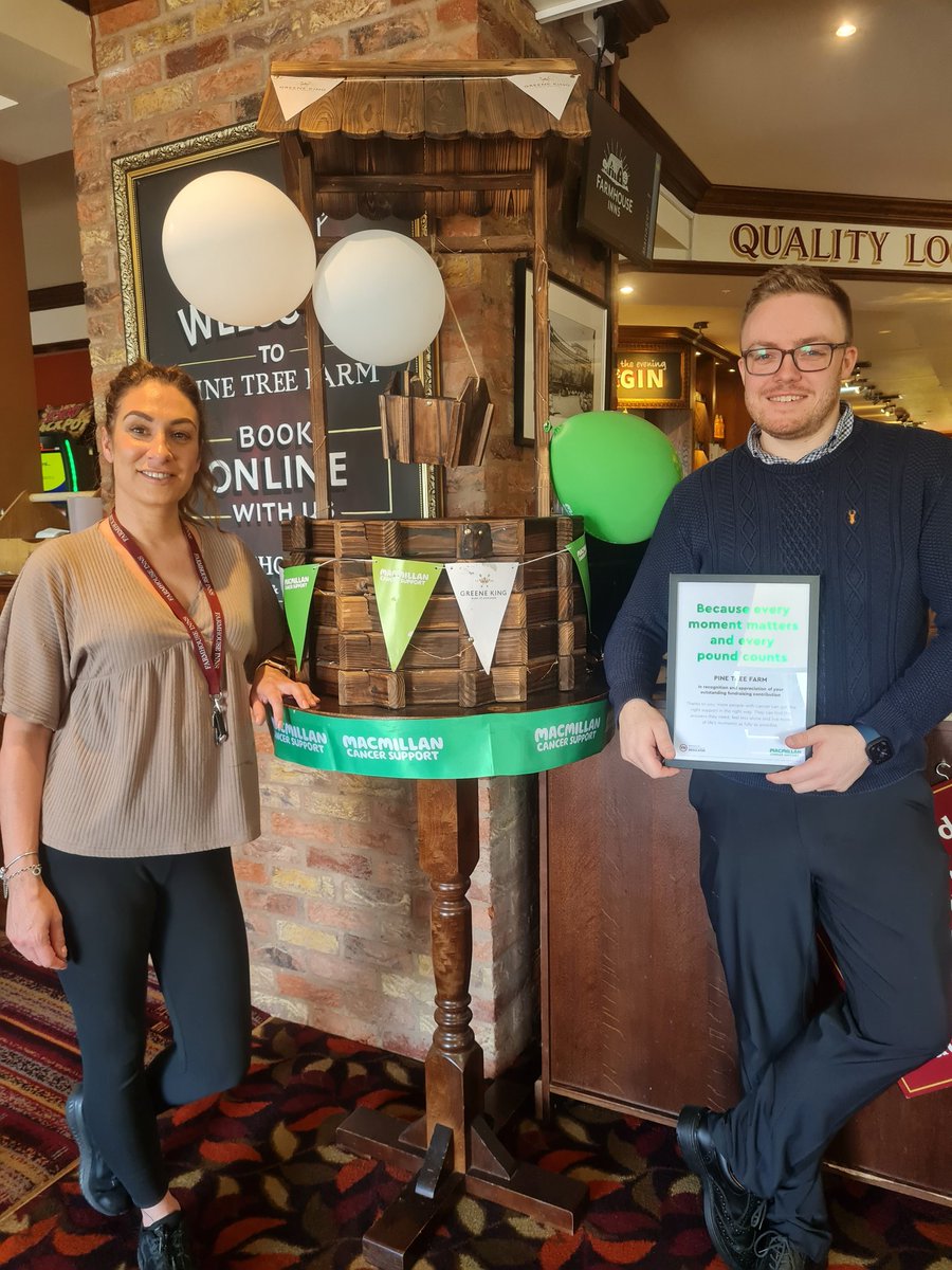 Sharoncottam2's tweet photo. Called into the @greeneking Pine Tree Farm to present them with a certificate to say a HUGE thank you to colleagues and customers for their brilliant fundraising for @macmillancancer xxx https://t.co/z9AJuH4Msa