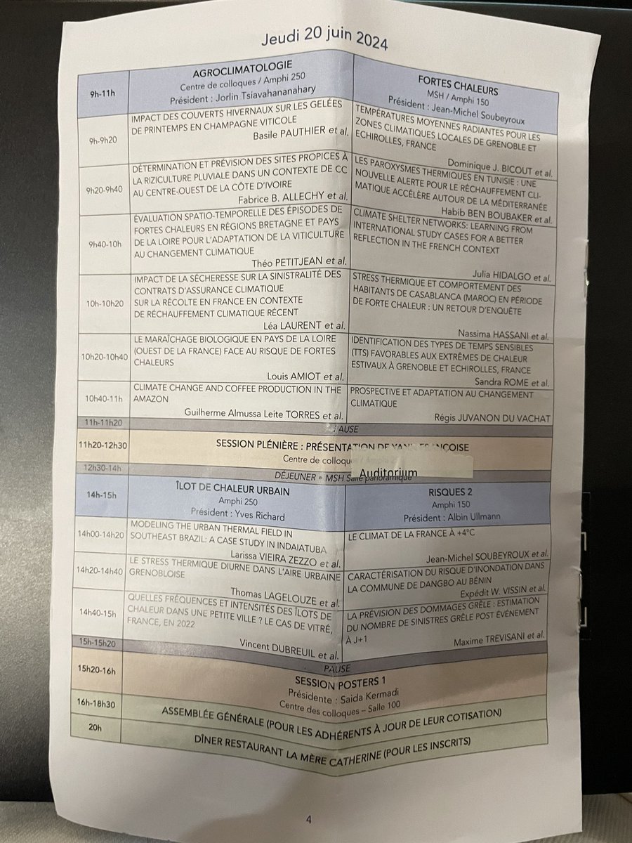 37eme colloque de l’AIC
💡programme jour2️⃣: 
Conférence plénière de Yann Françoise <a href="/paris/">Paris</a> sur la politique de lutte contre le changement climatique 🏙️
Sessions parallèles sur agroclimatologie et fortes chaleurs 
🌍Variétés des cultures /villes et espaces géographiques étudiées