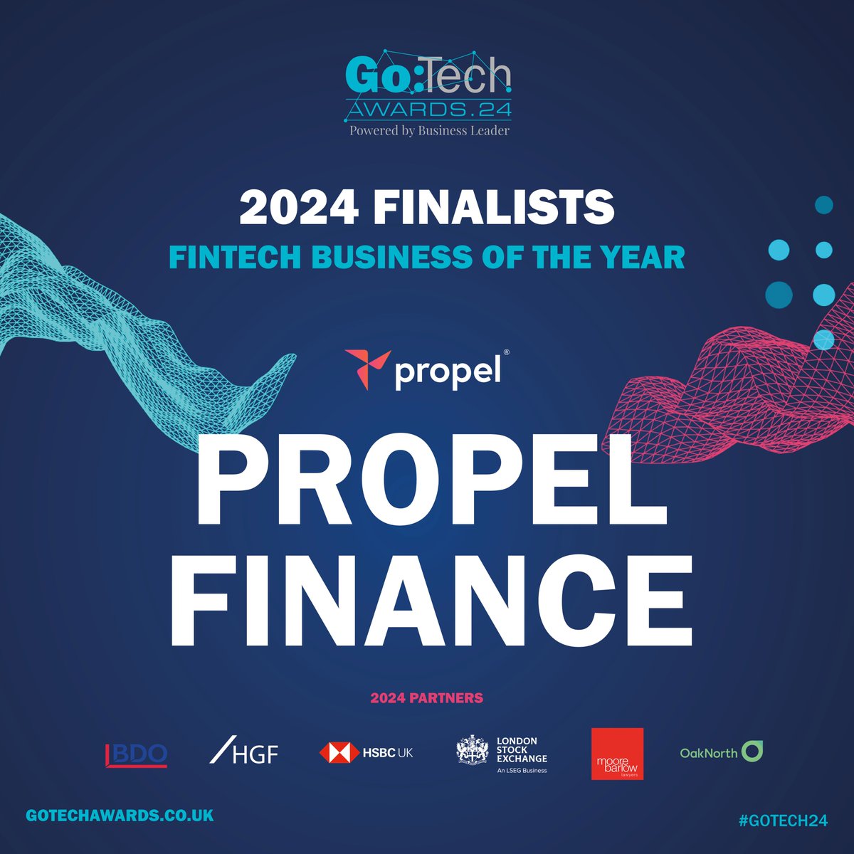 PropelFinance's tweet image. We&apos;re eagerly anticipating tonight’s @GoTechAwards, where we’re honoured to be a finalist for the Fintech Business of the Year category. This is a significant recognition of our market-leading Propeller Technology. We wish all finalists the best of luck. #GoTechAwards 🏆