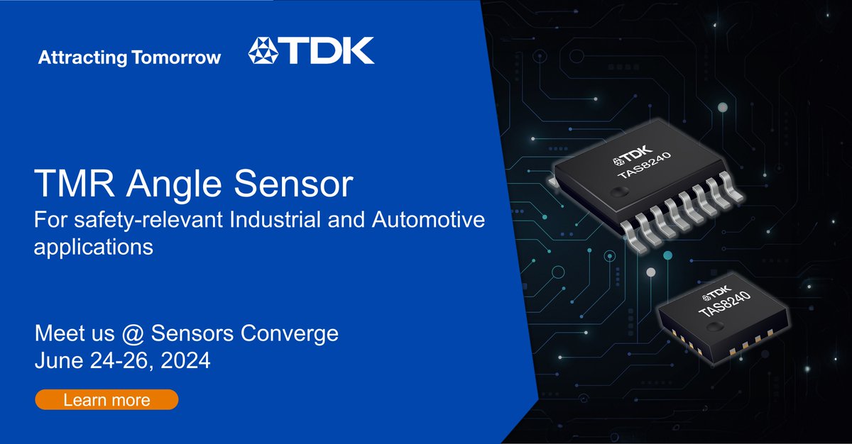 TDK_Corporation's tweet image. 🚀 New Press Release! We are proud to announce the launch of our new TAS8240 redundant analog TMR angle sensor, designed for safety-relevant automotive or industrial applications.

👉 tdk.com/en/news_center…

#TDK #Sensors #Technology #Automotive #Industrial #TMR #SensorsConverge
