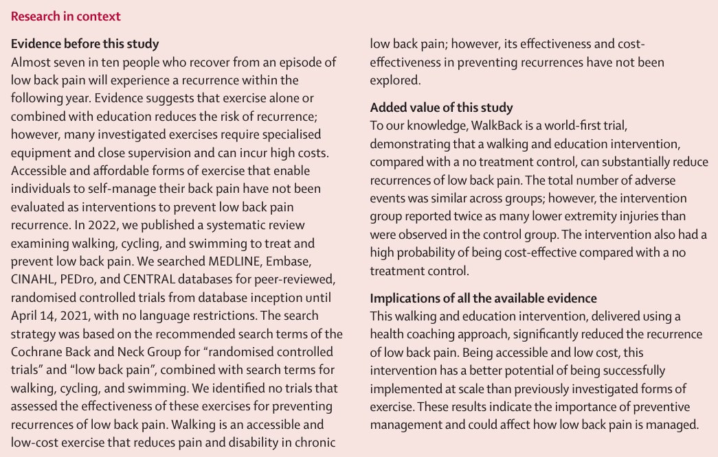 Adults with a history of low back pain went nearly twice as long without a recurrence of their back pain if they walked regularly, study finds.

🔗 hubs.li/Q02CzRzR0