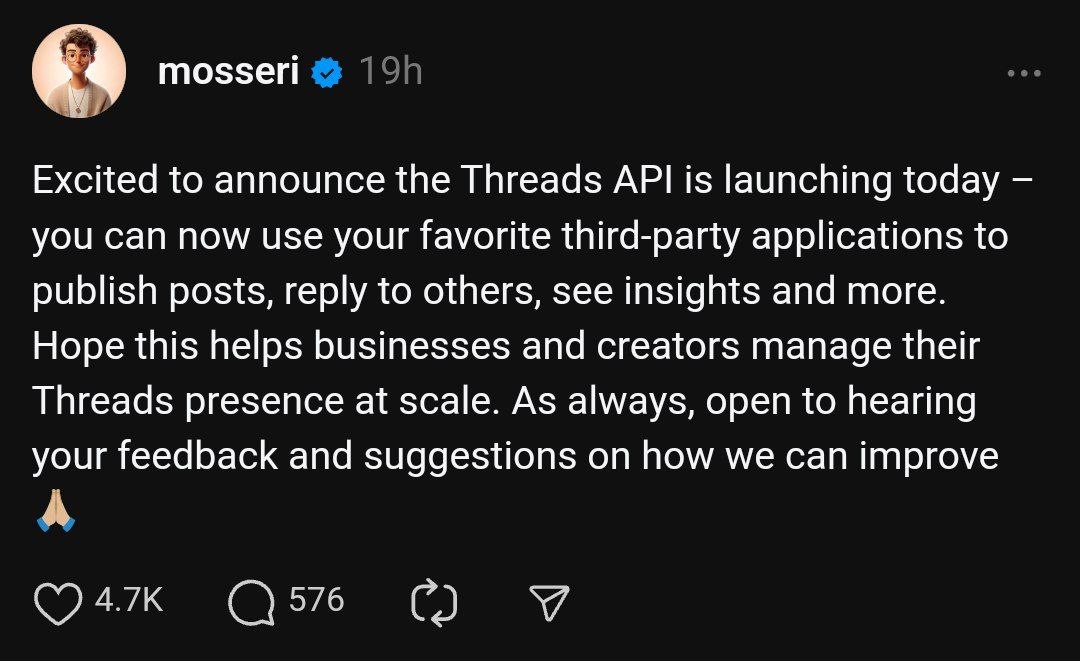 AutonomicsWeb's tweet image. Meta's Threads API is now live! Build tools for content, replies, and analytics. Initially tested with partners, it's now open for all. 
#ThreadsAPI #DevCommunity #Threads