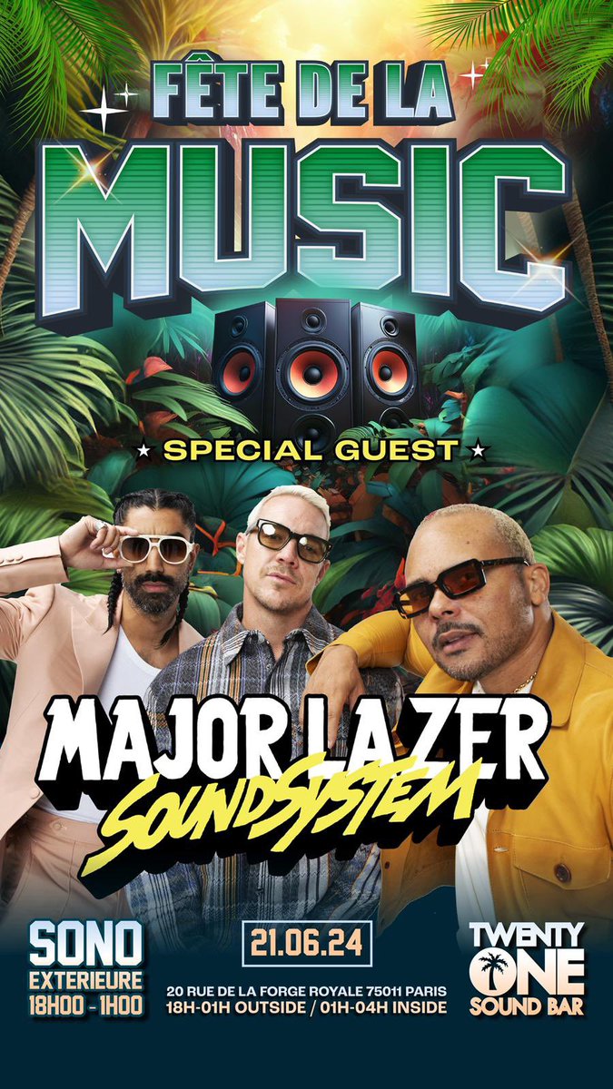 What’s up People ?! Ça fait un bail !!! Demain c’est sensé être l’été mais surtout c’est la Fête de la Musique !! Qui dit quoi ?!? Pour ma part ce sera au QG comme chaque année.. Avec Major Lazer en Guests en mode Sound gratuit à Paname !!! À partager sans modération !!! 😉