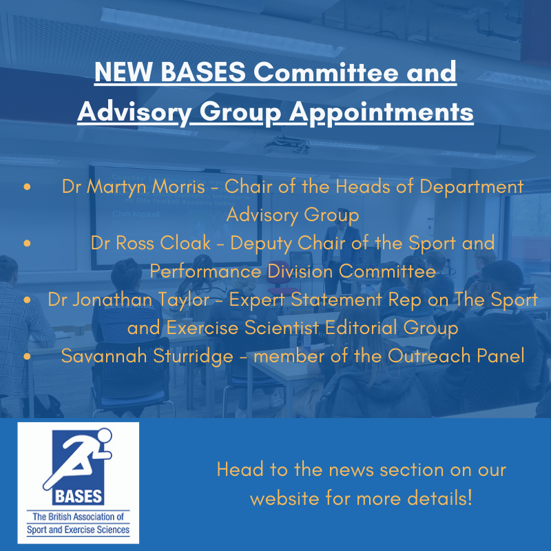 CASESsocial's tweet photo. Following open recruitment, we are pleased to announce that Martyn Morris, Ross Cloak, Jonathan Taylor &amp; Savannah Sturridge have all been appointed to BASES Standing Committees and Advisory Groups. Congrats! 🎉 @MartynGMorris @UniofHertsIoS @RossCloak @SASturridge @JTaylor45 https://t.co/iHwdQLZpgp