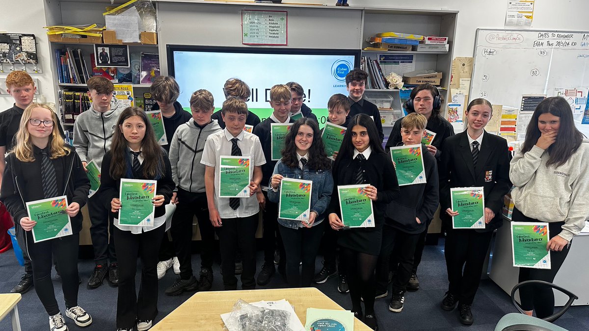 Mrs Gillespie and her first 2 groups of Cyber Adventurers. Look at their big smiles! <a href="/pwkacademy/">Prestwick Academy</a> @ncsc #CyberFirst  #Adventurers