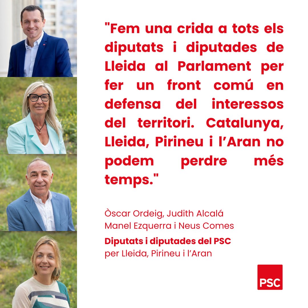 🔝 "Obrim una nova etapa" és l'article dels diputats i diputades al <a href="/parlamentcat/">Parlament de Catalunya</a> per #Lleida #Pirineu i #Aran 
<a href="/oscarordeig/">Òscar Ordeig</a> 🙋🏻‍♂️
<a href="/judithalcala/">Judit Alcalá</a> 🙋🏼‍♀️
<a href="/manelez/">Manel Ezquerra</a> 🙋🏽‍♂️
<a href="/neuscomes/">neus comes</a> 🙋‍♀️

#PSC /❤️

➡️socialistes.cat/actualitat/obr…