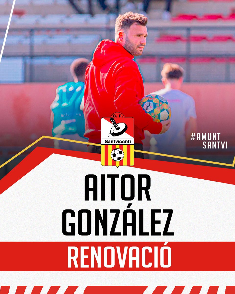 C.F. Santvicentí (@cfsantvicenti) on Twitter photo ✍️ | 𝐑𝐄𝐍𝐎𝐕𝐀𝐂𝐈𝐎́ |
<a href="/AitorGonzalez11/">Aitor González</a>, es converteix en l'entrenador del primer equip per la temporada vinent! 🔴⚪️
Màxima confiança! 💪
#AmuntSantvi ✍️ | 𝐑𝐄𝐍𝐎𝐕𝐀𝐂𝐈𝐎́ |
<a href="/AitorGonzalez11/">Aitor González</a>, es converteix en l'entrenador del primer equip per la temporada vinent! 🔴⚪️
Màxima confiança! 💪
#AmuntSantvi