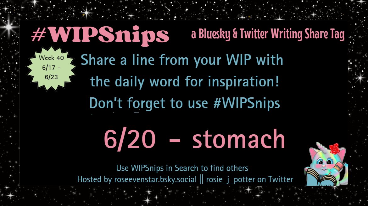 rosie_j_potter's tweet image. The #WIPSnips word for June 20th is &quot;stomach&quot;

I know I have lots of these because my characters are constantly having those pesky butterflies in their stomachs!

#amwriting #writingcommunity #writers #writing #authors #writingprompts