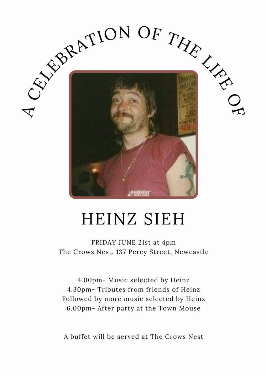 Here’s the details for Heinz’ Celebration of Life tomorrow for anyone who knew him &amp; would like to join us.