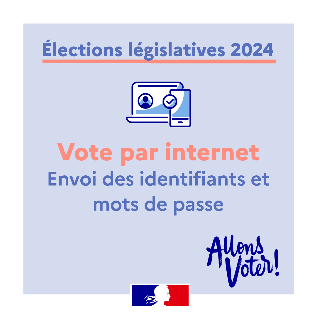 🗳 #Législatives204 
Vote par internet : l'envoi des identifiants 💻 et des mots de passe 📱 a débuté, vérifiez que vous les avez bien reçus.
Rendez-vous mardi 2️⃣5️⃣ juin pour l'ouverture du portail de vote.
Des❓consultez notre FAQ 👉 swll.to/3xsQu