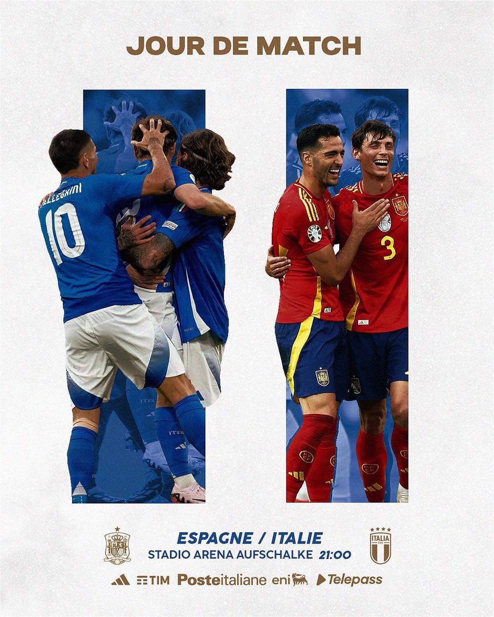 NazionaleFR_'s tweet image. 💥 MATCH DAYYYYY 💥

🏆 #EURO2024 
🇪🇸 Espagne 🆚️ Italie 🇮🇹
⏱️ 21H00
🏟 Arena AufSchalke 
📺 #Rai1

#VivoAzzurro #ESPITA