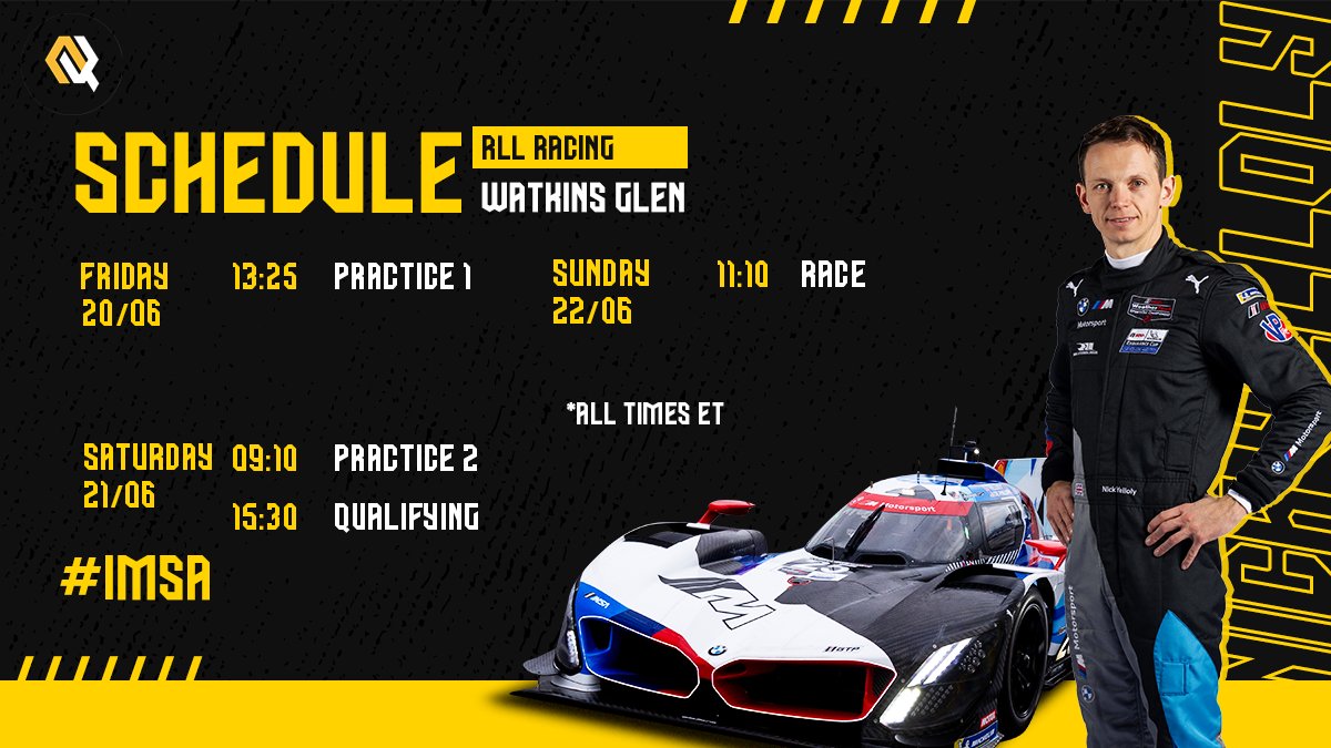 Race winner last year at Watkins Glen, Nick heads to New York keen to replicate last year’s result. 
Seventh in the standings, he and Connor could use some better fortune and get back on the podium with RLL. 

⏱️imsa.com/scoring/

#IMSA #BMWmHybridV8 #Sahlens6HRS