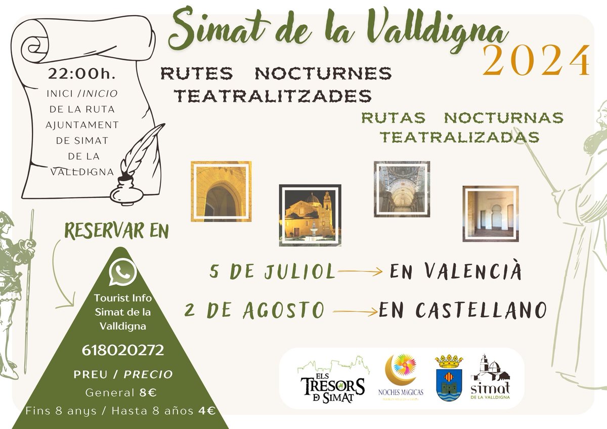 TurismeSimat's tweet image. Descubre los Tesoros de Simat con las Rutas Nocturnas Teatralizadas.  Una experiencia para viajar en el tiempo disfrutando del patrimonio,  los secretos y leyendas que esconden las calles y monumentos de Simat de la #Valldigna @cvalenciana @valenciaturisme