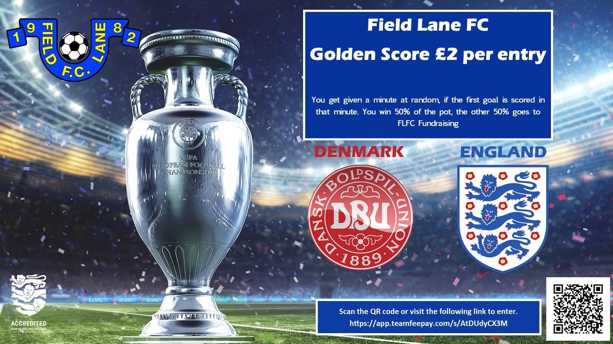 Golden score for tonight's ENGLAND game. £2 per go all proceeds to FLFC 💙💛 Winnings up to £90. app.teamfeepay.com/s/AtDUdyCX3M