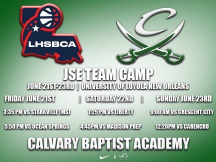 Coaches I will be playing at the LHSBCA JSE Team Camp in New Orleans , LA this weekend